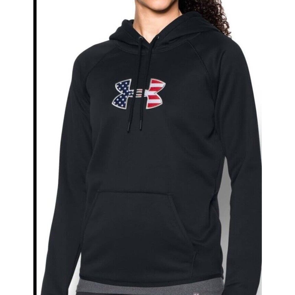 Under Armour Womens XS Black Hoodie UA Storm Pullover Athletic Sweatshirt Flag